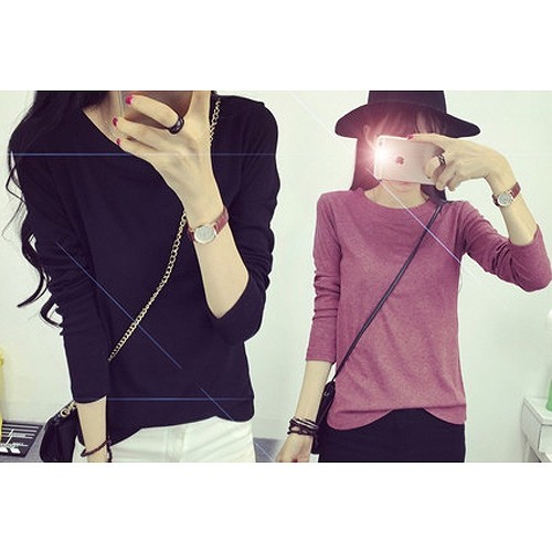 レディース　トップス　Tシャツ　無地　カットソー　ラウンドネック　定番　長袖　シンプル　大きいサイズ　カジュアル　大人可愛い　フェミニン　オフィス　通勤　OL　デート　お出かけ　パープル　レッド　グレー　ダークグレー　ブラック　送料無料