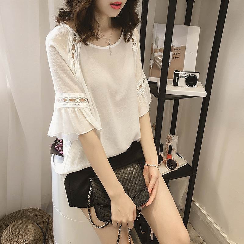 レディース　トップス　カットソー　シフォン　7分袖　無地　ベルスリーブ　ラウンドネック　きれいめ　大きいサイズ　カジュアル　大人可愛い　エレガント　フェミニン　オフィス　デート　お出かけ　フォーマル　グレー　ホワイト　ピンク　送料無料