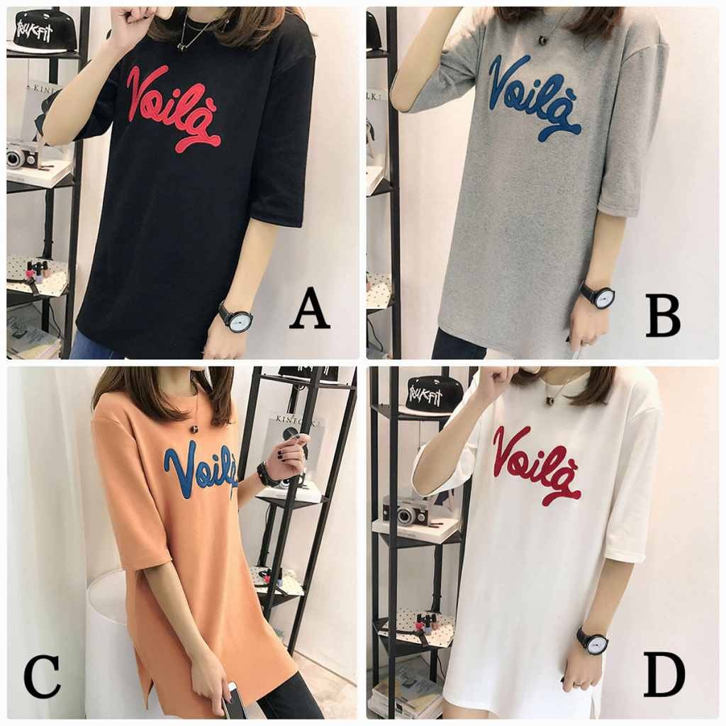 レディース　5分袖　Tシャツ　クルーネック　ロング丈　ゆったり　トップス　カジュアル　キュート　可愛い　フェミニン　エレガント　セクシー　おしゃれ　お出かけ　お呼ばれ　ブラック　ホワイト　パープル　ブラウン　グレー　M　L　XL　XXL　サイズ　送料無料