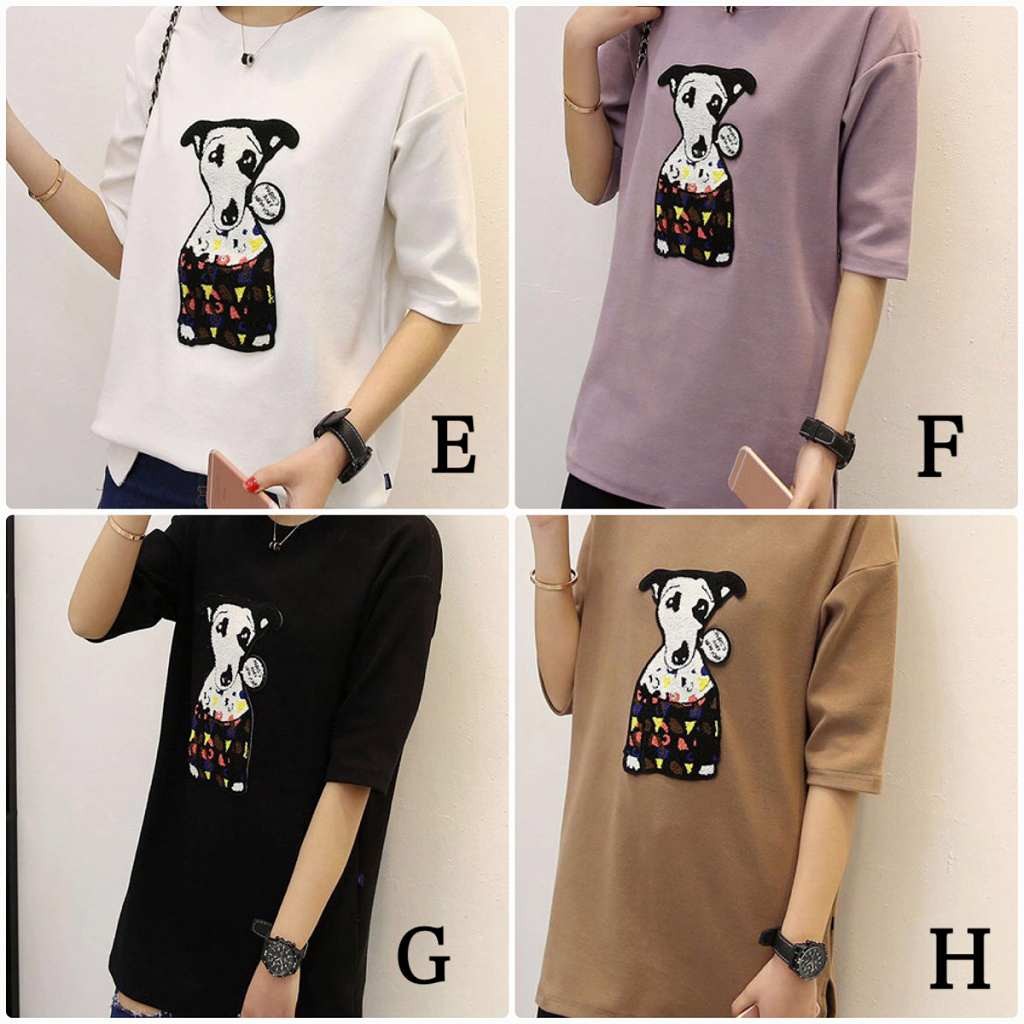 レディース　5分袖　Tシャツ　クルーネック　ロング丈　ゆったり　トップス　カジュアル　キュート　可愛い　フェミニン　エレガント　セクシー　おしゃれ　お出かけ　お呼ばれ　ブラック　ホワイト　パープル　ブラウン　グレー　M　L　XL　XXL　サイズ　送料無料