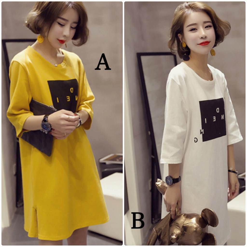 レディース　ワンピース　Ｔシャツ　5分袖　7分袖　ラウンドネック　カジュアル　キュート　可愛い　フェミニン　セクシー　きれいめ　上品　エレガント　おしゃれ　お出かけ　お呼ばれ　ホワイト　イエロー　白　黄色　S　M　L　XL　XXL　大きいサイズ　送料無料