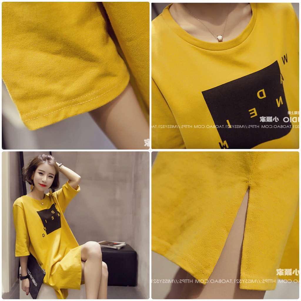 レディース　ワンピース　Ｔシャツ　5分袖　7分袖　ラウンドネック　カジュアル　キュート　可愛い　フェミニン　セクシー　きれいめ　上品　エレガント　おしゃれ　お出かけ　お呼ばれ　ホワイト　イエロー　白　黄色　S　M　L　XL　XXL　大きいサイズ　送料無料