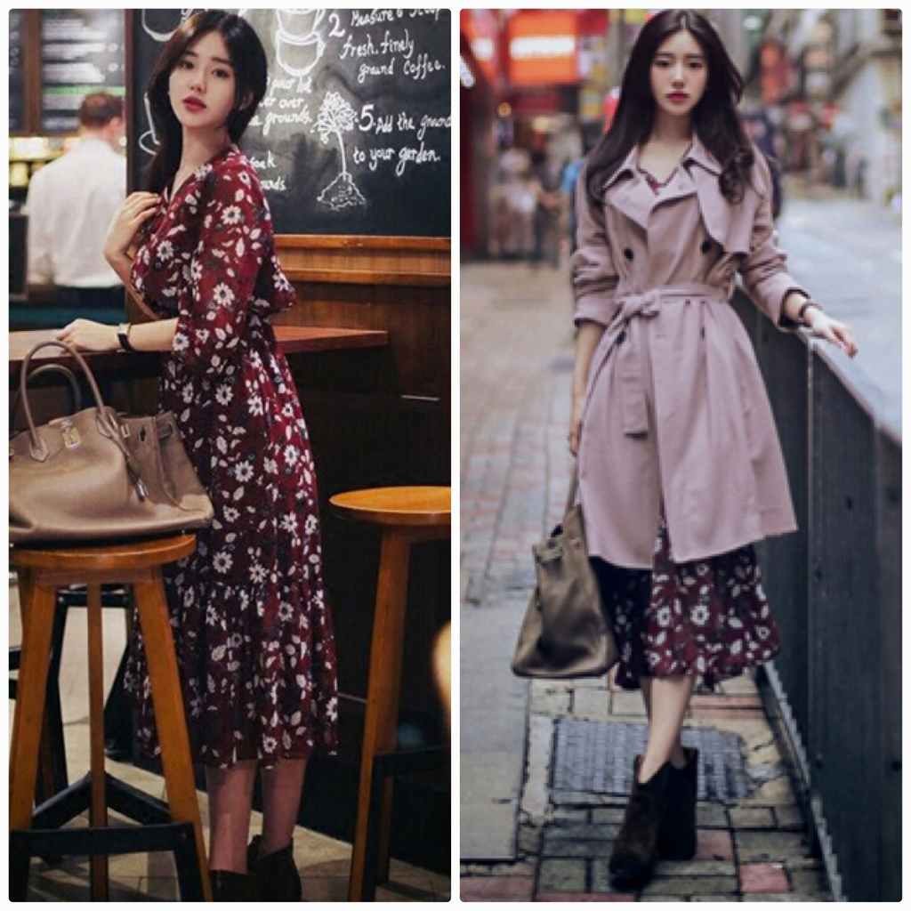 レディース　ミモレ丈　ワンピース　シフォン　花柄　フレア　カジュアル　キュート　可愛い　フェミニン　セクシー　きれいめ　上品　エレガント　おしゃれ　お出かけ　お呼ばれ　ワインレッド　赤色　S　M　L　XL　大きいサイズ　送料無料