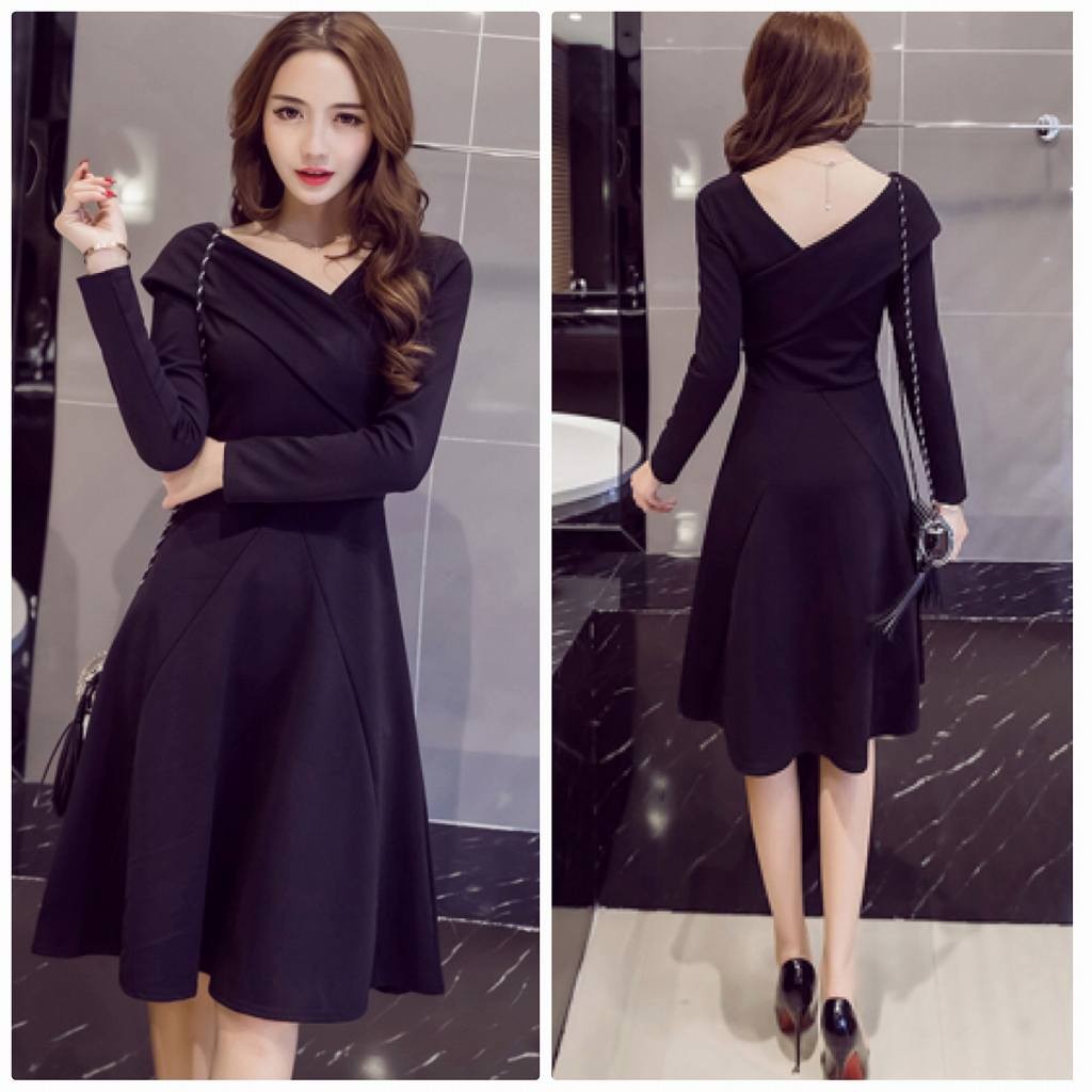 レディース　イブニングドレス　ワンピース　Vネック　長袖　フレア　セクシー　きれいめ　エレガント　清楚　上品　お嬢様　おしゃれ　結婚式　二次会　パーティー　発表会　ブラック　レッド　赤色　黒　S　M　L　XL　2XL　大きいサイズ　送料無料