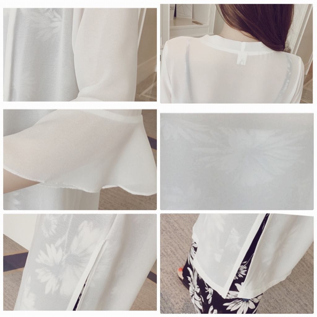 レディース　シフォン　フレアスリーブ　五分袖　ロング丈　トップス　アウター　カジュアル　フェミニン　セクシー　きれいめ　エレガント　セクシー　おしゃれ　お出かけ　お呼ばれ　ブラック　ホワイト　ピンク　黒色　L　XL　2XL　3XL　4XL　大きいサイズ　送料無料