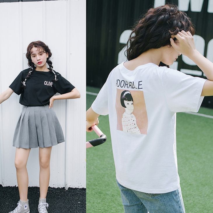 レディース　Tシャツ　半袖　ラウンドネック　プリント　ショートスリーブ　トップス　カジュアル　キュート　可愛い　フェミニン　エレガント　セクシー　おしゃれ　お出かけ　お呼ばれ　ホワイト　ブラック　黒色　白　S　M　L　XL　サイズ　送料無料