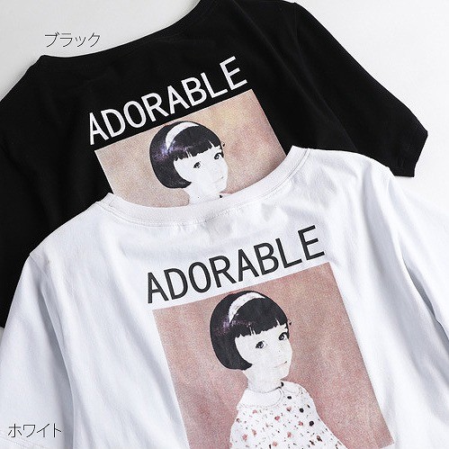 レディース　Tシャツ　半袖　ラウンドネック　プリント　ショートスリーブ　トップス　カジュアル　キュート　可愛い　フェミニン　エレガント　セクシー　おしゃれ　お出かけ　お呼ばれ　ホワイト　ブラック　黒色　白　S　M　L　XL　サイズ　送料無料