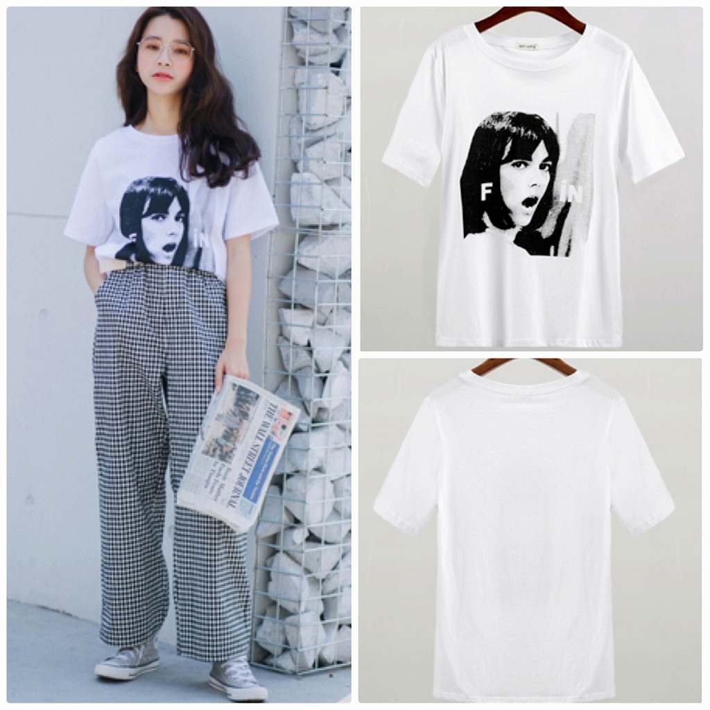 レディース　トップス　Tシャツ　半袖　綿　コットン　シンプル　肖像画　写真　女性　プリント　ゆったり　おしゃれ　カジュアル　大人可愛い　フェミニン　デート　お出かけ　普段着　ホワイト　　フリーサイズ　送料無料