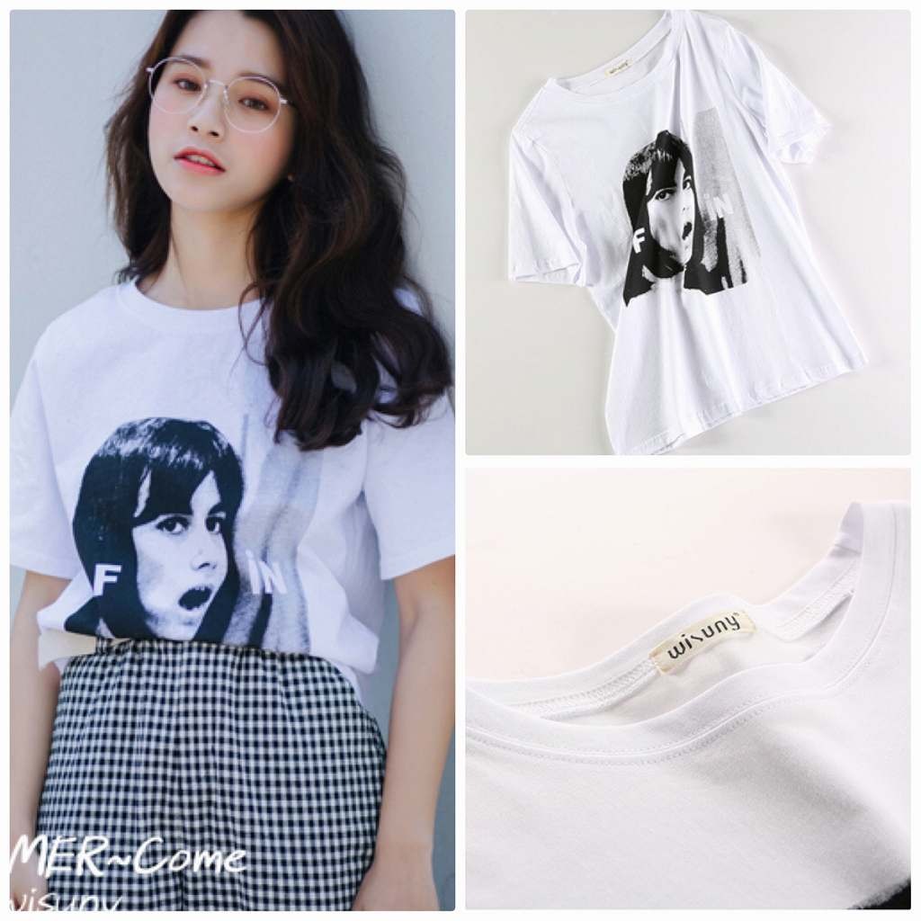 レディース　トップス　Tシャツ　半袖　綿　コットン　シンプル　肖像画　写真　女性　プリント　ゆったり　おしゃれ　カジュアル　大人可愛い　フェミニン　デート　お出かけ　普段着　ホワイト　　フリーサイズ　送料無料