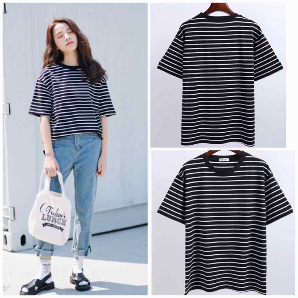 レディース　トップス　Tシャツ　半袖　ボーダー　綿　コットン　シンプル　ゆったり　おしゃれ　カジュアル　大人可愛い　フェミニン　デート　お出かけ　普段着　ブラック　黒　ブラウン　フリーサイズ　送料無料