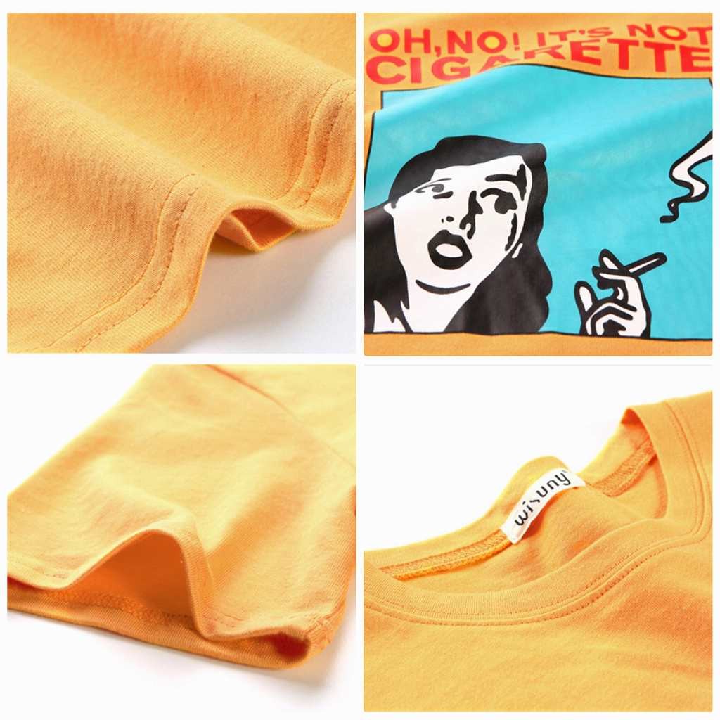 レディース　トップス　Tシャツ　半袖　コットン　綿　漫画　プリント　ゆったり　おしゃれ　カジュアル　大人可愛い　フェミニン　デート　お出かけ　普段着　ブラック　黒　ホワイト　白　イエロー　オレンジ　送料無料