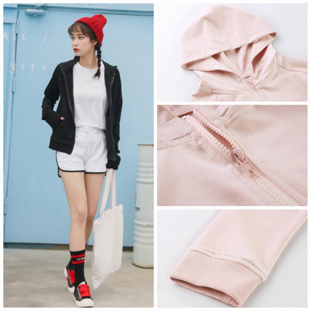 レディース　トップス　アウター　パーカー　長袖　無地　綿　コットン　フルジッパー　シンプル　大きめ　秋　おしゃれ　カジュアル　大人可愛い　フェミニン　デート　お出かけ　普段着　ブラック　黒　グレー　ピンク　送料無料