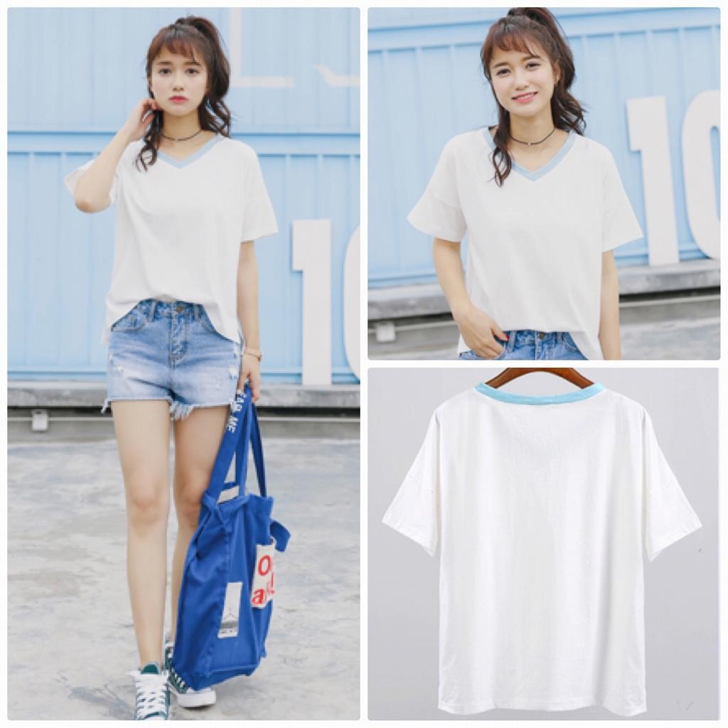 レディース　トップス　Tシャツ　半袖　無地　Ｖネック　綿100％　コットン　ライン　シンプル　スリット　ゆったり　おしゃれ　カジュアル　大人可愛い　フェミニン　デート　お出かけ　普段着　ホワイト　白　送料無料