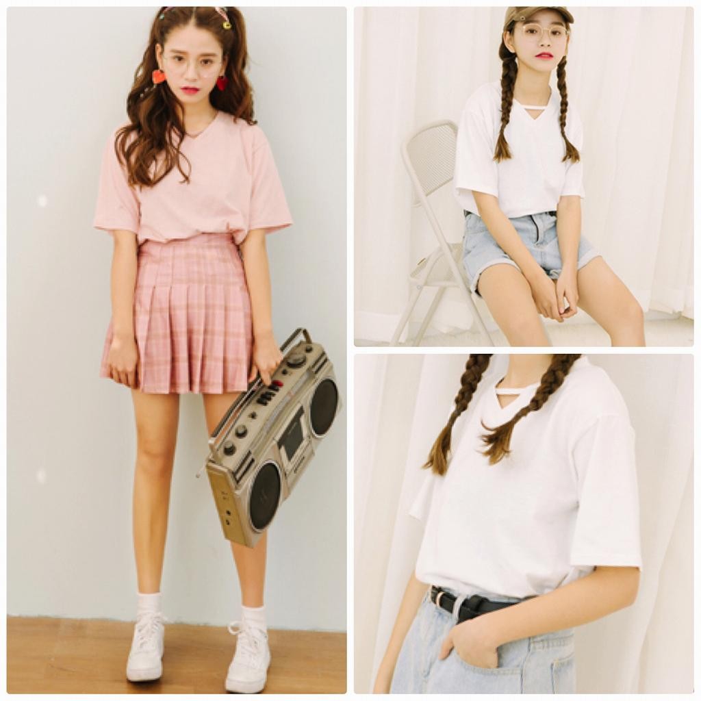 レディース　トップス　Tシャツ　半袖　Vネック　無地　綿　コットン　シンプル　フリーサイズ　ゆったり　おしゃれ　カジュアル　大人可愛い　フェミニン　デート　お出かけ　通勤　普段着　ホワイト　白　ピンク　ライトブルー　送料無料