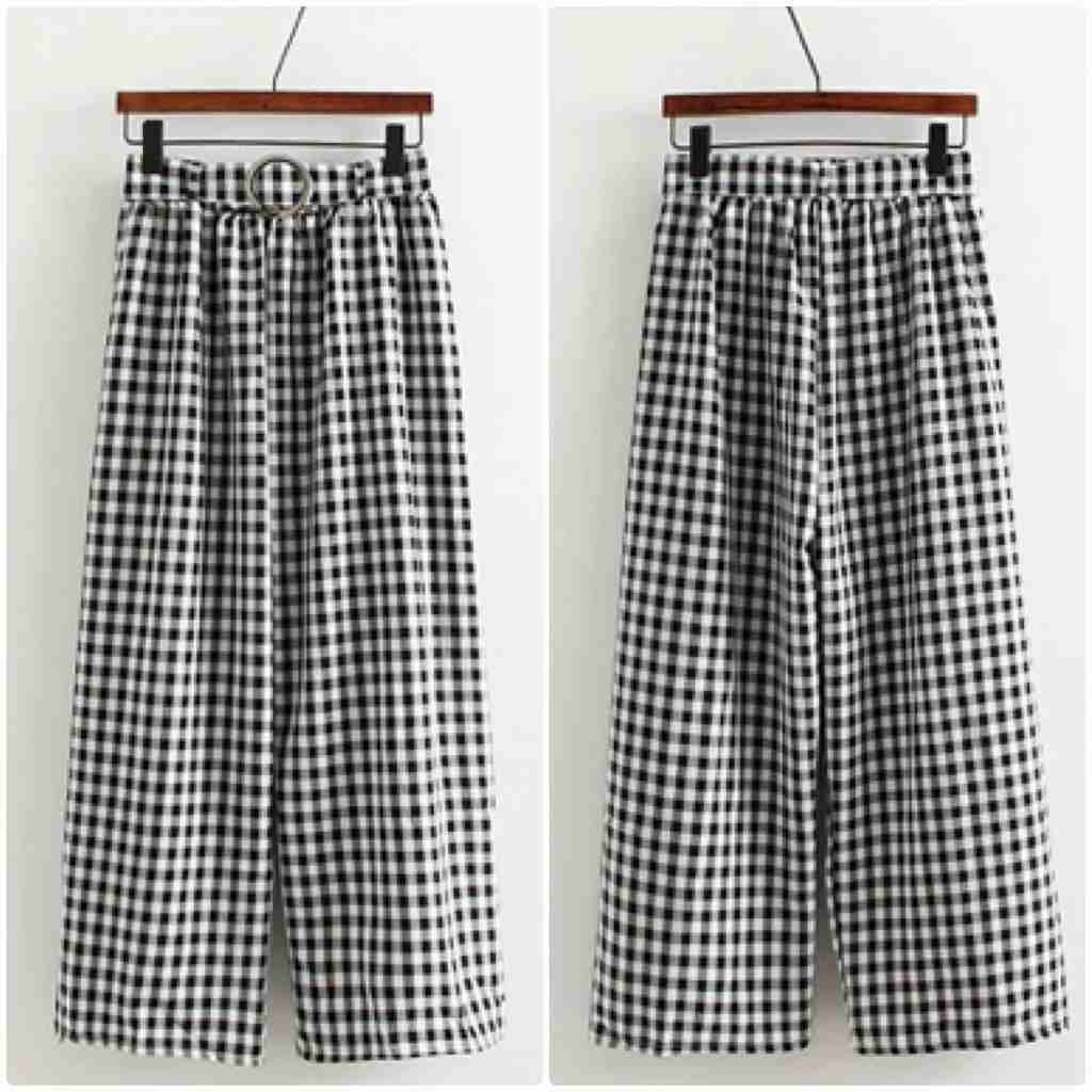 レディース　ボトムス　ワイド　パンツ　チェック　カジュアル　フェミニン　かわいい　シンプル　通勤　OL　普段着　お出かけ　デート　ブラック　送料無料