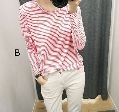 レディース　トップス　カットソー　Tシャツ　ラウンドネック　ボーダー　長袖　シンプル　定番　大人可愛い　大きいサイズ　フェミニン　オフィス　デート　お出かけ　デイリー　ホワイト　ピンク　送料無料