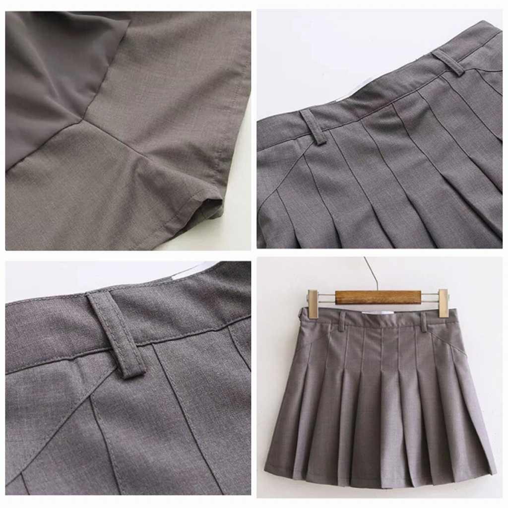 レディース　ボトムス　プリーツスカート　ミニ　インナーパンツ　無地　夏　シンプル　カジュアル　フェミニン　キュート　可愛い　おしゃれ　セクシー　学生　通勤　普段着　デート　お出かけ　グレー　送料無料
