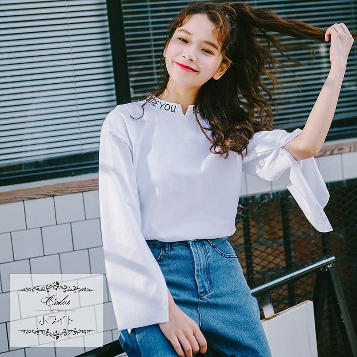 レディース　トップス　Tシャツ　カットソー　ラウンドネック　長袖　無地　スリーブスリット　大きいサイズ　カジュアル　大人可愛い　フェミニン　オフィス　デート　お出かけ　デイリー　ホワイト　ブラック　グレー　ブラウン　送料無料