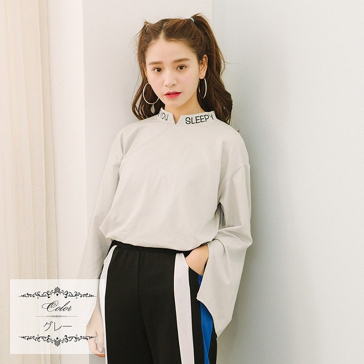 レディース　トップス　Tシャツ　カットソー　ラウンドネック　長袖　無地　スリーブスリット　大きいサイズ　カジュアル　大人可愛い　フェミニン　オフィス　デート　お出かけ　デイリー　ホワイト　ブラック　グレー　ブラウン　送料無料