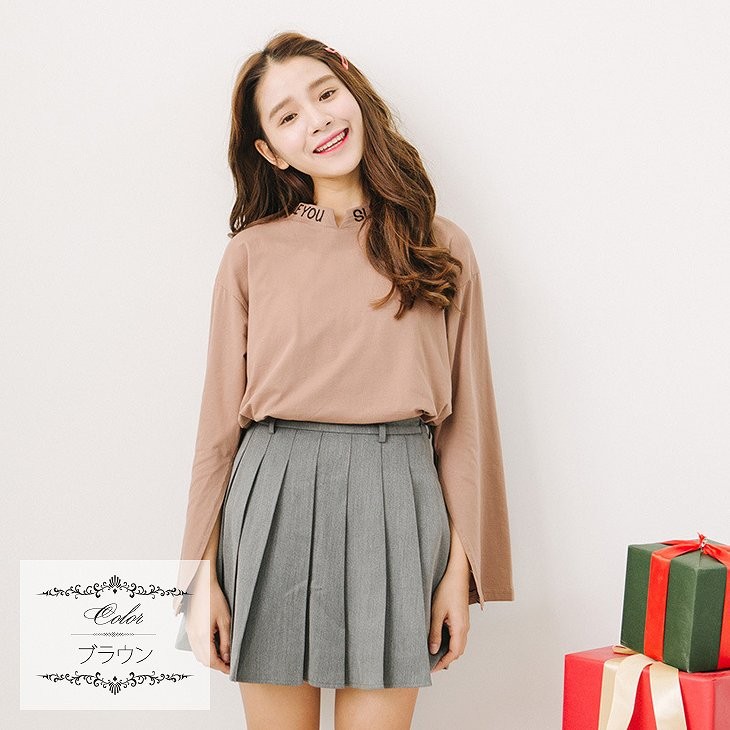 レディース　トップス　Tシャツ　カットソー　ラウンドネック　長袖　無地　スリーブスリット　大きいサイズ　カジュアル　大人可愛い　フェミニン　オフィス　デート　お出かけ　デイリー　ホワイト　ブラック　グレー　ブラウン　送料無料