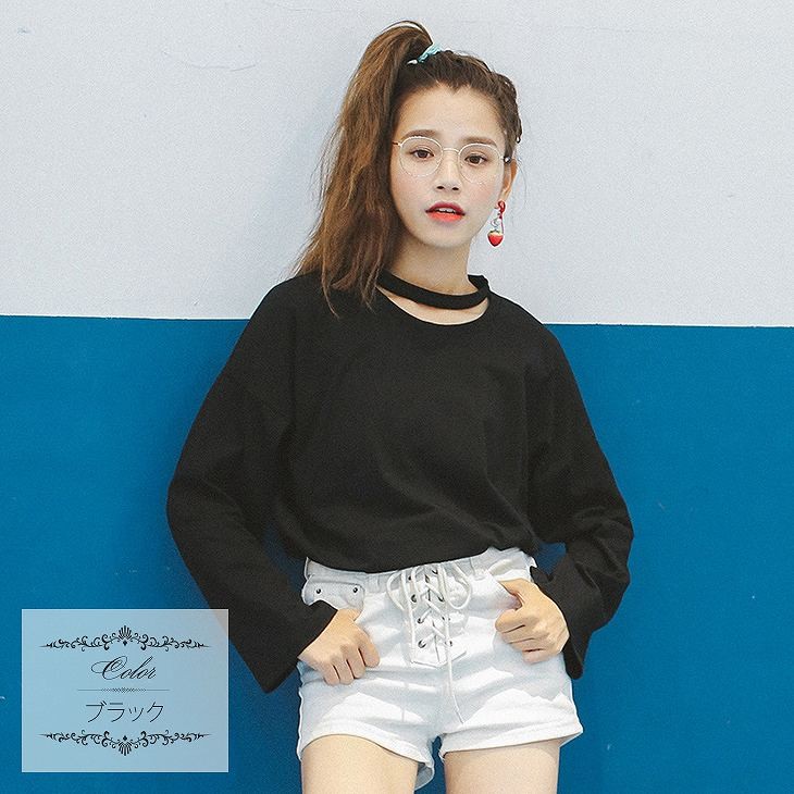 レディース　トップス　Tシャツ　カットソー　ラウンドネック　長袖　無地　ゆるT　大きいサイズ　カジュアル　大人可愛い　フェミニン　オフィス　デート　お出かけ　デイリー　ブラック　ホワイト　送料無料