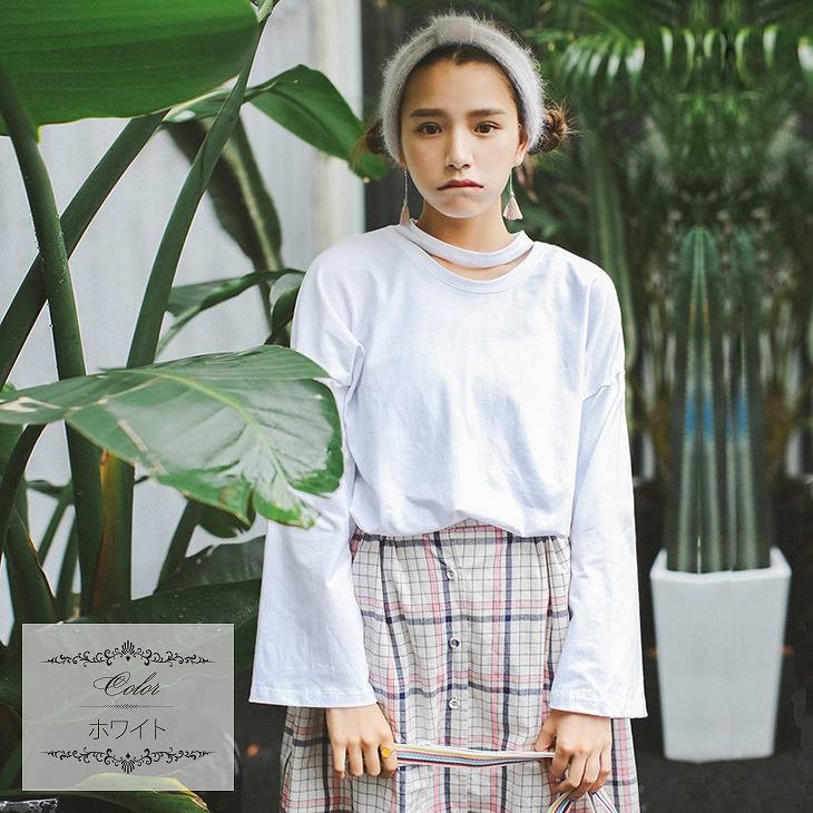 レディース　トップス　Tシャツ　カットソー　ラウンドネック　長袖　無地　ゆるT　大きいサイズ　カジュアル　大人可愛い　フェミニン　オフィス　デート　お出かけ　デイリー　ブラック　ホワイト　送料無料