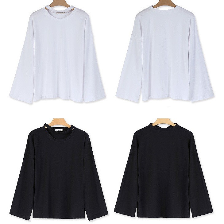 レディース　トップス　Tシャツ　カットソー　ラウンドネック　長袖　無地　ゆるT　大きいサイズ　カジュアル　大人可愛い　フェミニン　オフィス　デート　お出かけ　デイリー　ブラック　ホワイト　送料無料