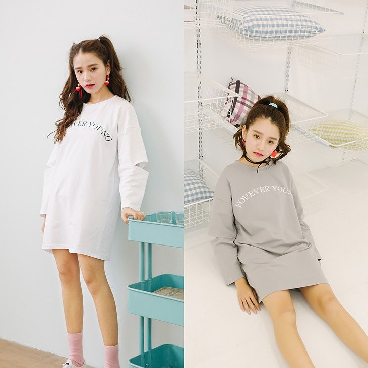 レディース　トップス　Tシャツ　カットソー　ラウンドネック　長袖　ロゴ　ゆるT　袖切れ目　大きいサイズ　カジュアル　大人可愛い　フェミニン　オフィス　デート　お出かけ　デイリー　ホワイト　グレー　送料無料