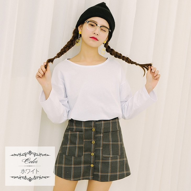 レディース　トップス　Tシャツ　カットソー　ラウンドネック　長袖　無地　大きいサイズ　カジュアル　大人可愛い　フェミニン　オフィス　デート　お出かけ　デイリー　イエロー　ホワイト　送料無料