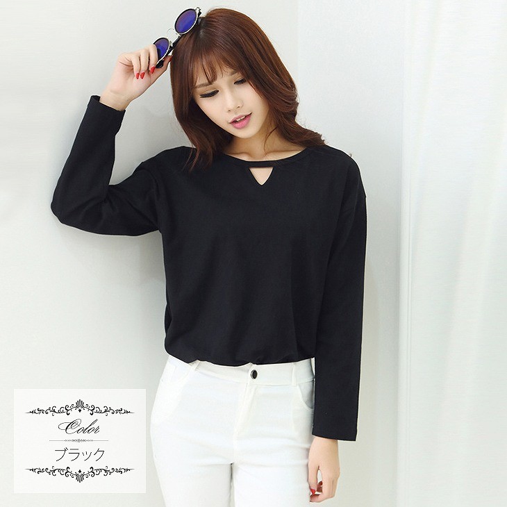 レディース　トップス　Tシャツ　カットソー　ラウンドネック　長袖　無地　カジュアル　大人可愛い　フェミニン　デート　お出かけ　デイリー　ピンク　ブラウン　ブラック　送料無料