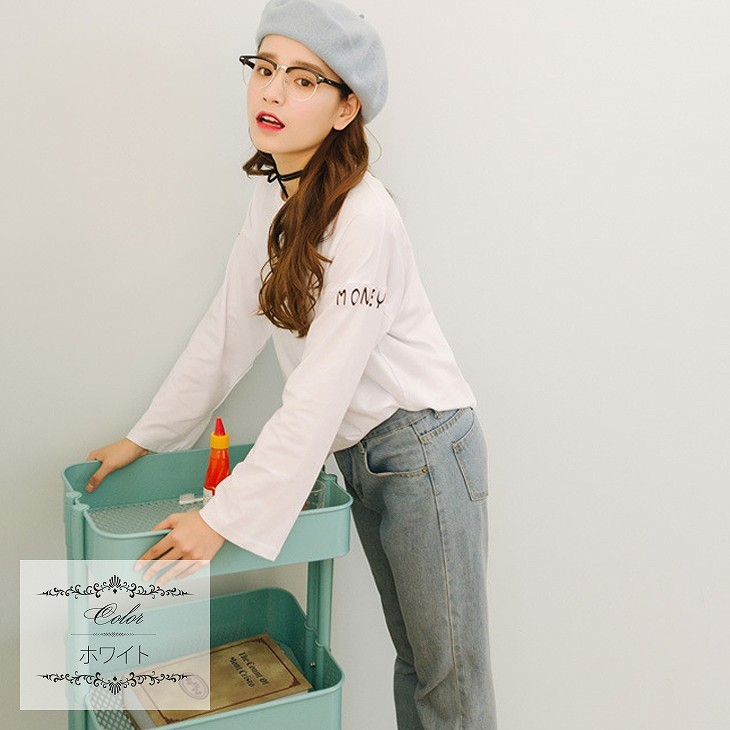 レディース　トップス　Tシャツ　カットソー　ラウンドネック　長袖　ロゴプリント　大きいサイズ　カジュアル　大人可愛い　フェミニン　スポーツ　ジョギング　ヨガ　デート　お出かけ　デイリー　ホワイト　グリーン　送料無料