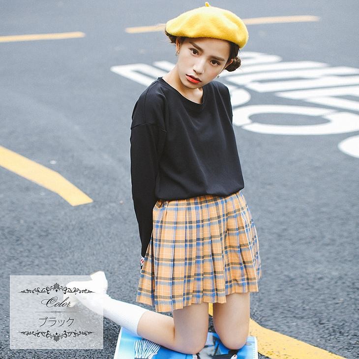 レディース　トップス　Tシャツ　カットソー　ラウンドネック　長袖　ゆるT　無地　ライン　大きいサイズ　カジュアル　大人可愛い　フェミニン　デート　お出かけ　デイリー　ピンク　ブラック　送料無料