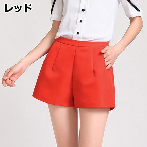 レディース　ボトムス　キュロット　ショート　パンツ　ハイウエスト　スカート　無地　カジュアル　大きいサイズ　シンプル　美脚　脚長　デイリー　お出かけ　デート　ワインレッド　ブラック　ホワイト　レッド　送料無料