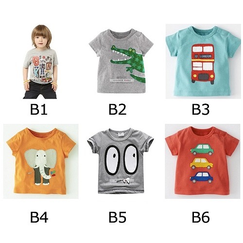 ベビー　キッズ　子供服　Tシャツ　ボーダー　アニマル　プリント　半袖　かわいい　キュート　カジュアル　おでかけ　デイリー　保育園　幼稚園　ホワイト　グレー　ブルー　レッド　オレンジ　ピンク　イエロー　送料無料