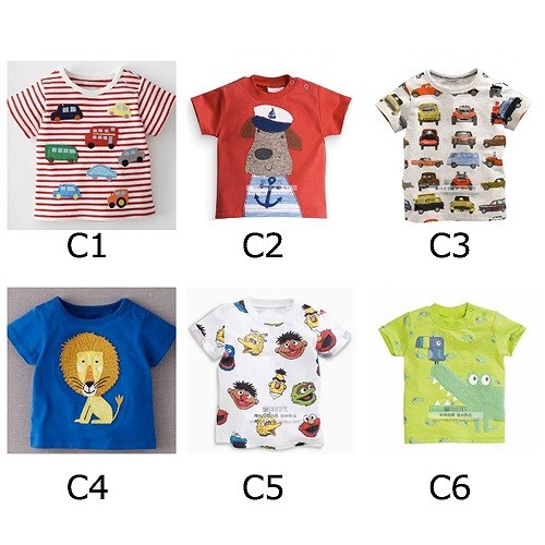 ベビー　キッズ　子供服　Tシャツ　ボーダー　アニマル　プリント　半袖　かわいい　キュート　カジュアル　おでかけ　デイリー　保育園　幼稚園　ホワイト　グレー　ブルー　レッド　オレンジ　ピンク　イエロー　送料無料