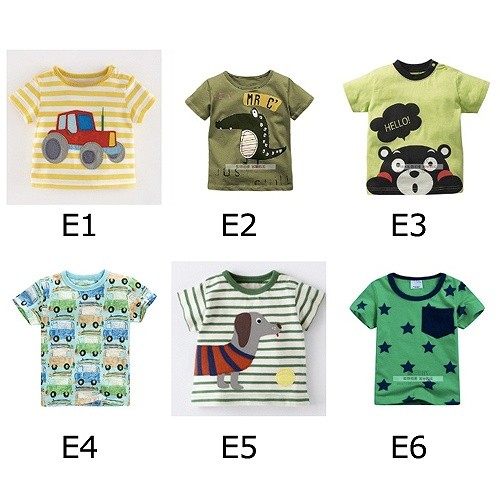 ベビー　キッズ　子供服　Tシャツ　ボーダー　アニマル　プリント　半袖　かわいい　キュート　カジュアル　おでかけ　デイリー　保育園　幼稚園　ホワイト　グレー　ブルー　レッド　オレンジ　ピンク　イエロー　送料無料