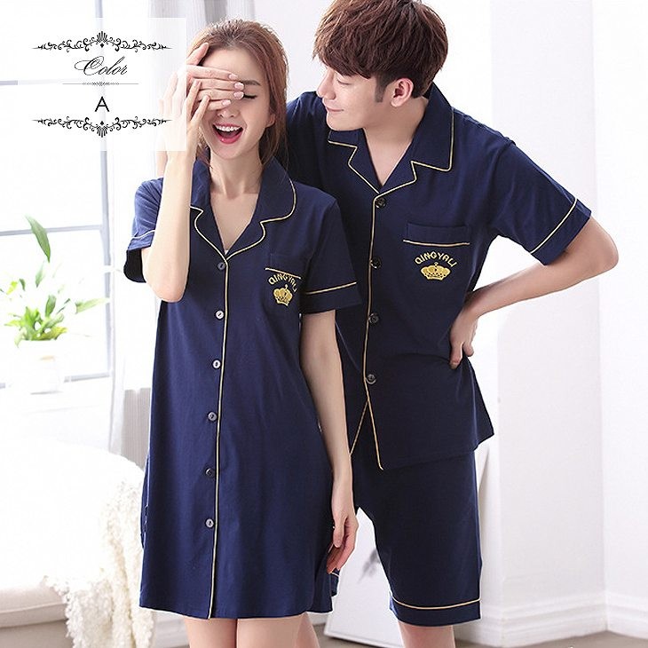 レディース　パジャマ　上下セット　ナイトウェア　半袖トップス　ロングシャツ　コットン　ハーフパンツ　ワンポイント　大きいサイズ　カジュアル　フェミニン　大人可愛い　リラックス　ルームウェア　ラフスタイル　ネイビー　ピンク　送料無料