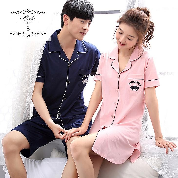 レディース　パジャマ　上下セット　ナイトウェア　半袖トップス　ロングシャツ　コットン　ハーフパンツ　ワンポイント　大きいサイズ　カジュアル　フェミニン　大人可愛い　リラックス　ルームウェア　ラフスタイル　ネイビー　ピンク　送料無料