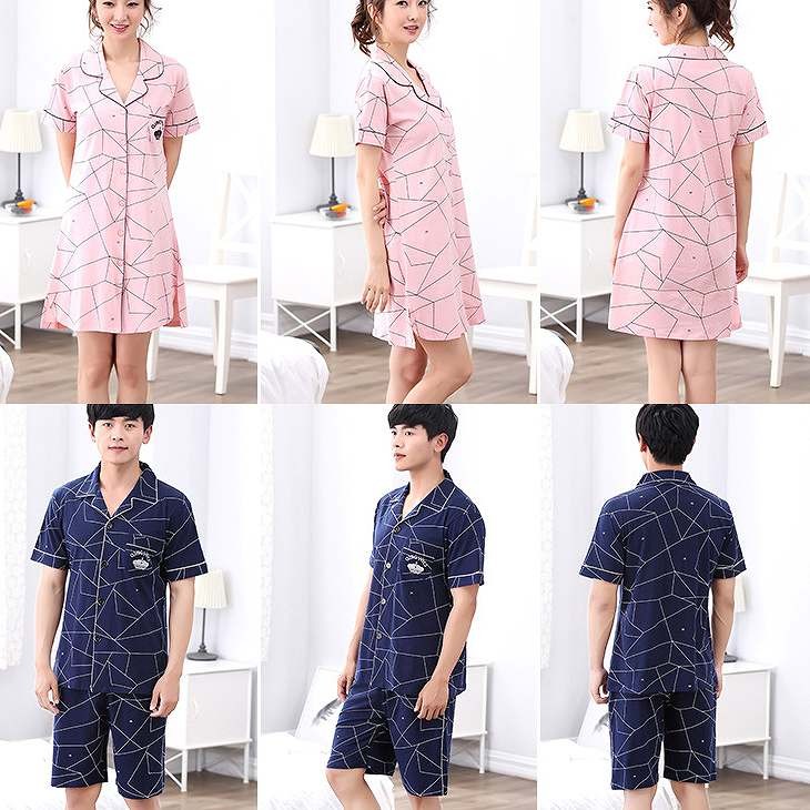 レディース　パジャマ　上下セット　ナイトウェア　半袖トップス　ロングシャツ　コットン　ハーフパンツ　ワンポイント　大きいサイズ　カジュアル　フェミニン　大人可愛い　リラックス　ルームウェア　ラフスタイル　ネイビー　ピンク　送料無料