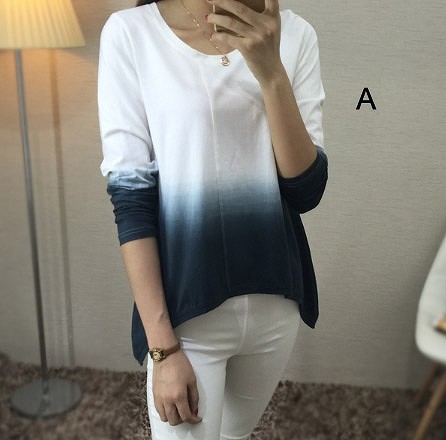 レディース　トップス　グラデーション　カットソー　Tシャツ　ラウンドネック　無地　長袖　シンプル　定番　大人可愛い　大きいサイズ　フェミニン　オフィス　デート　お出かけ　デイリー　ホワイト　グレー　カーキ　送料無料