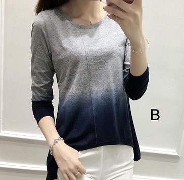 レディース　トップス　グラデーション　カットソー　Tシャツ　ラウンドネック　無地　長袖　シンプル　定番　大人可愛い　大きいサイズ　フェミニン　オフィス　デート　お出かけ　デイリー　ホワイト　グレー　カーキ　送料無料