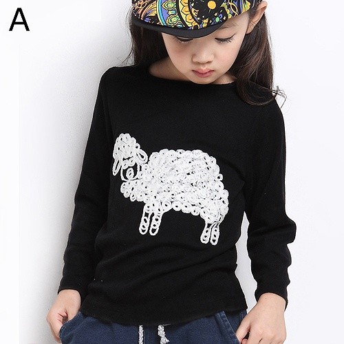 キッズ　ジュニア　子供服　Tシャツ　プリント　アニマル　ロゴ　長袖　かわいい　キュート　カジュアル　おでかけ　デイリー　ブラック　レッド　ホワイト　送料無料