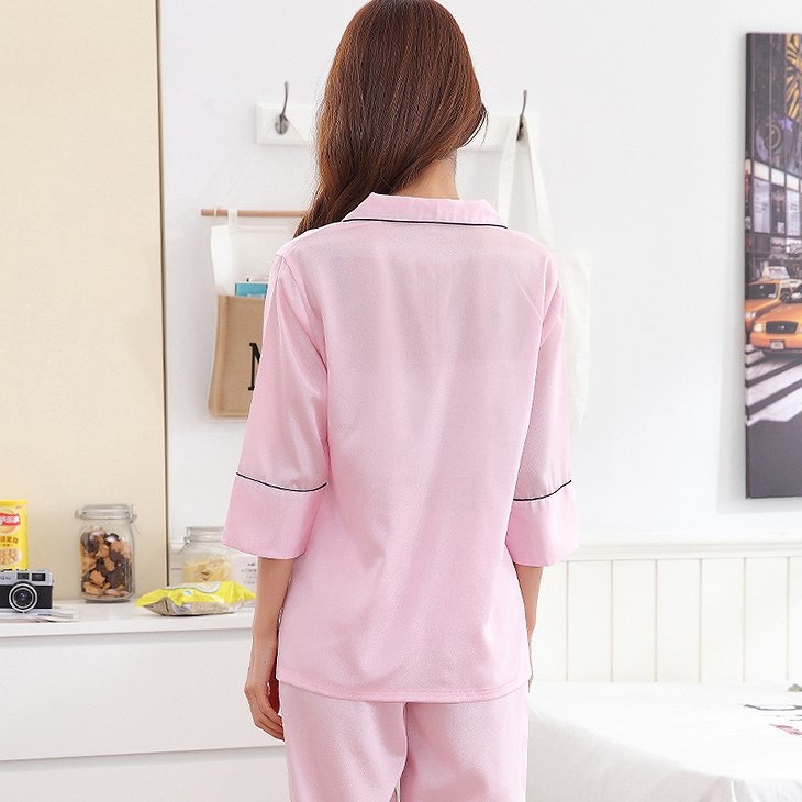 レディース　パジャマ　上下セット　ナイトウェア　7分袖シャツ　7分丈パンツ　無地　カジュアル　大きいサイズ　フェミニン　大人可愛い　リラックス　ルームウェア　ラフスタイル　ピンク　送料無料
