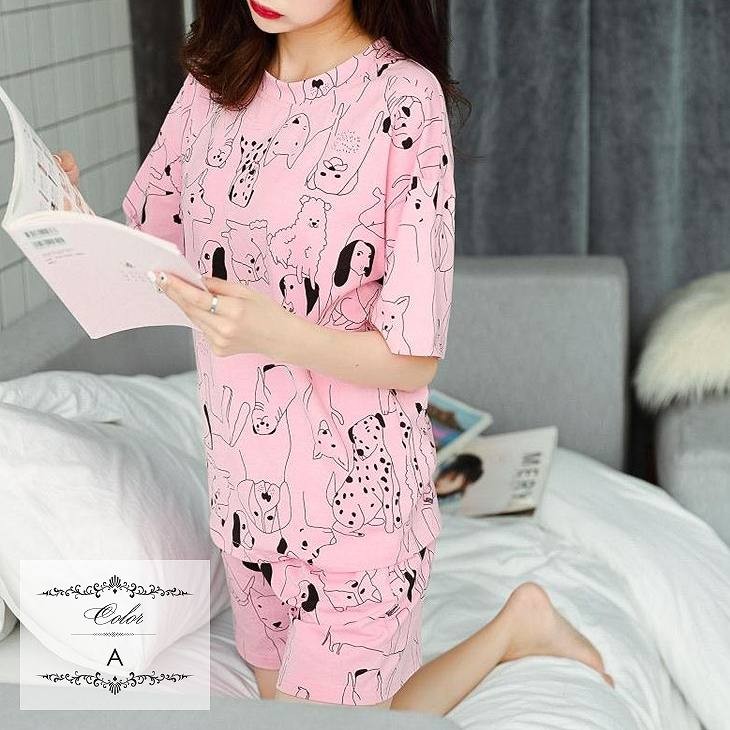 レディース　パジャマ　上下セット　ナイトウェア　半袖Tシャツ　ショートパンツ　アニマル　ロゴ　ストライプ　大きいサイズ　カジュアル　フェミニン　大人可愛い　リラックス　ルームウェア　ラフスタイル　ピンク　オレンジ　ブルー　送料無料