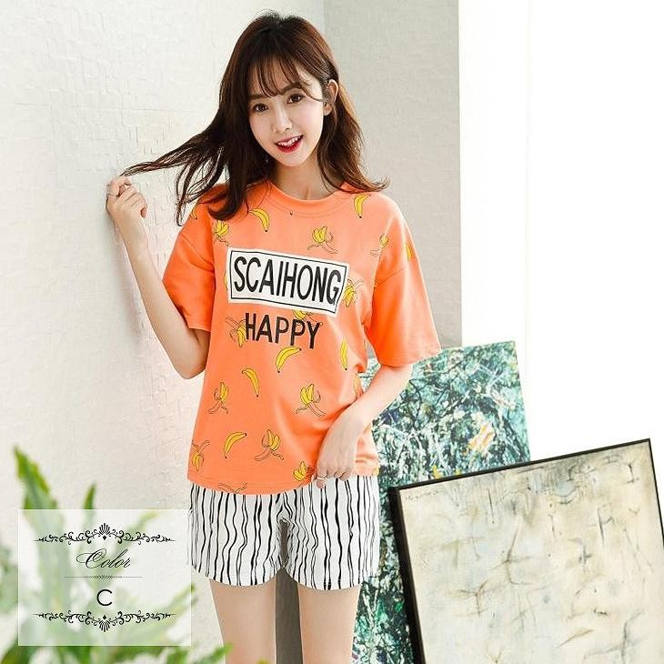 レディース　パジャマ　上下セット　ナイトウェア　半袖Tシャツ　ショートパンツ　アニマル　ロゴ　ストライプ　大きいサイズ　カジュアル　フェミニン　大人可愛い　リラックス　ルームウェア　ラフスタイル　ピンク　オレンジ　ブルー　送料無料