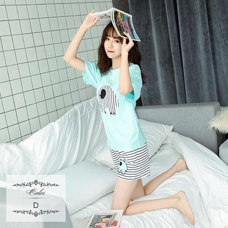 レディース　パジャマ　上下セット　ナイトウェア　半袖Tシャツ　ショートパンツ　アニマル　ロゴ　ストライプ　大きいサイズ　カジュアル　フェミニン　大人可愛い　リラックス　ルームウェア　ラフスタイル　ピンク　オレンジ　ブルー　送料無料