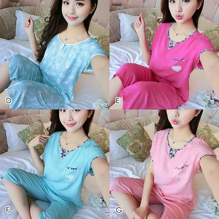 レディース　パジャマ　上下セット　ナイトウェア　半袖トップス　6分丈パンツ　チェック　アニマル　ハート　大きいサイズ　カジュアル　フェミニン　大人可愛い　リラックス　ルームウェア　ラフスタイル　ブルー　ピンク　送料無料