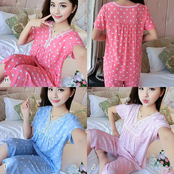 レディース　パジャマ　上下セット　ナイトウェア　半袖トップス　6分丈パンツ　チェック　アニマル　ハート　大きいサイズ　カジュアル　フェミニン　大人可愛い　リラックス　ルームウェア　ラフスタイル　ブルー　ピンク　送料無料