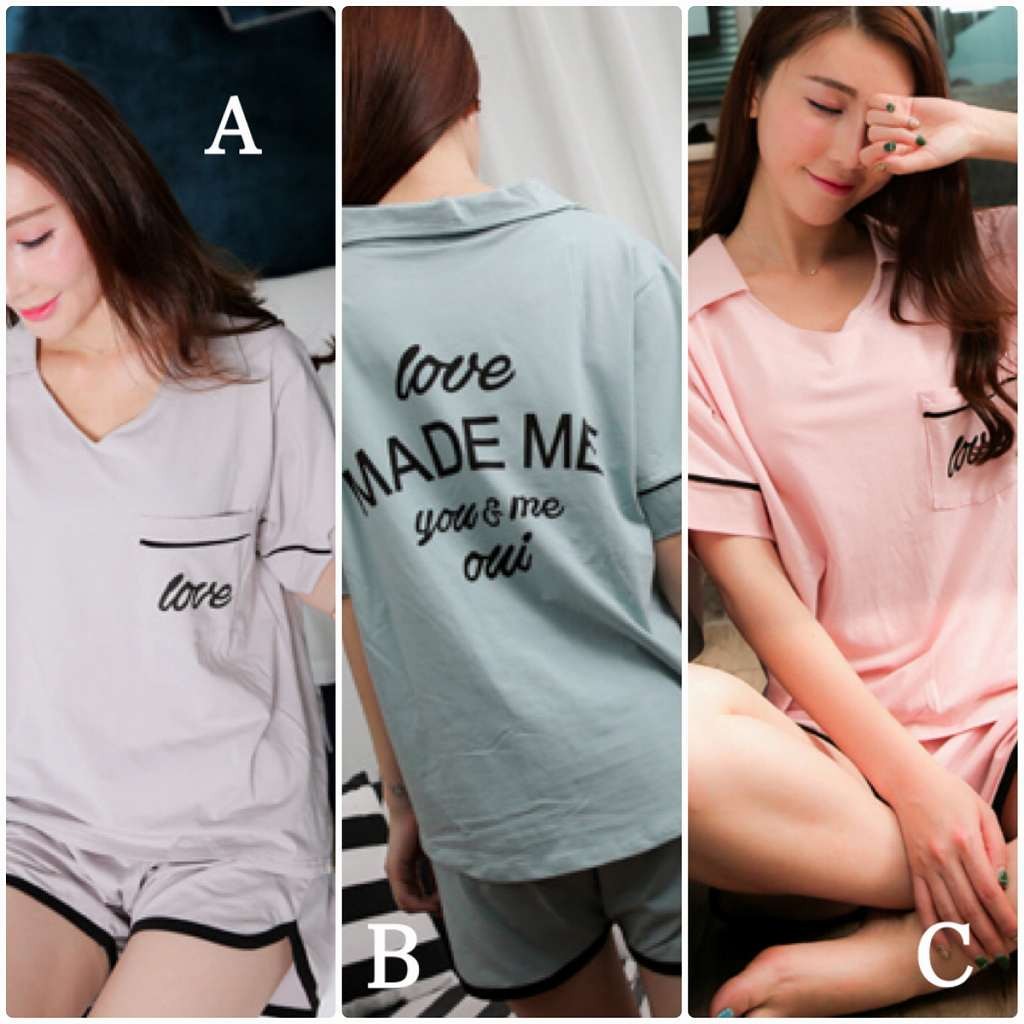 レディース　パジャマ　ナイトウェア　半袖　Tシャツ　Vネック　短パン　襟付き　夏　綿100%　上下セット　部屋着　ルームウェア　シンプル　カジュアル　キュート　かわいい フェミニン　グレー　グリーン　ピンク　送料無料