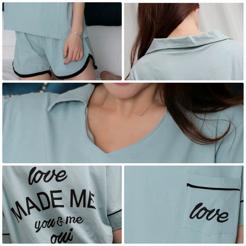 レディース　パジャマ　ナイトウェア　半袖　Tシャツ　Vネック　短パン　襟付き　夏　綿100%　上下セット　部屋着　ルームウェア　シンプル　カジュアル　キュート　かわいい フェミニン　グレー　グリーン　ピンク　送料無料